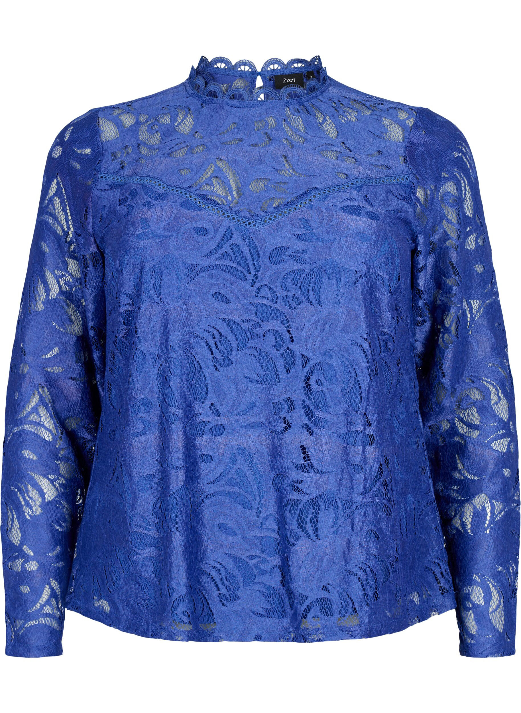 Zizzi Lang&aelig;rmet blondebluse, Deep Ultramarine, Packshot image number 0