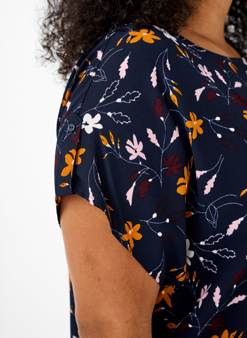 Kortærmet bluse med blomsterprint, Sky Captain Flower, Model image number 2