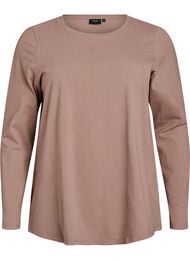 Basis jerseybluse med lange &aelig;rmer, Brun