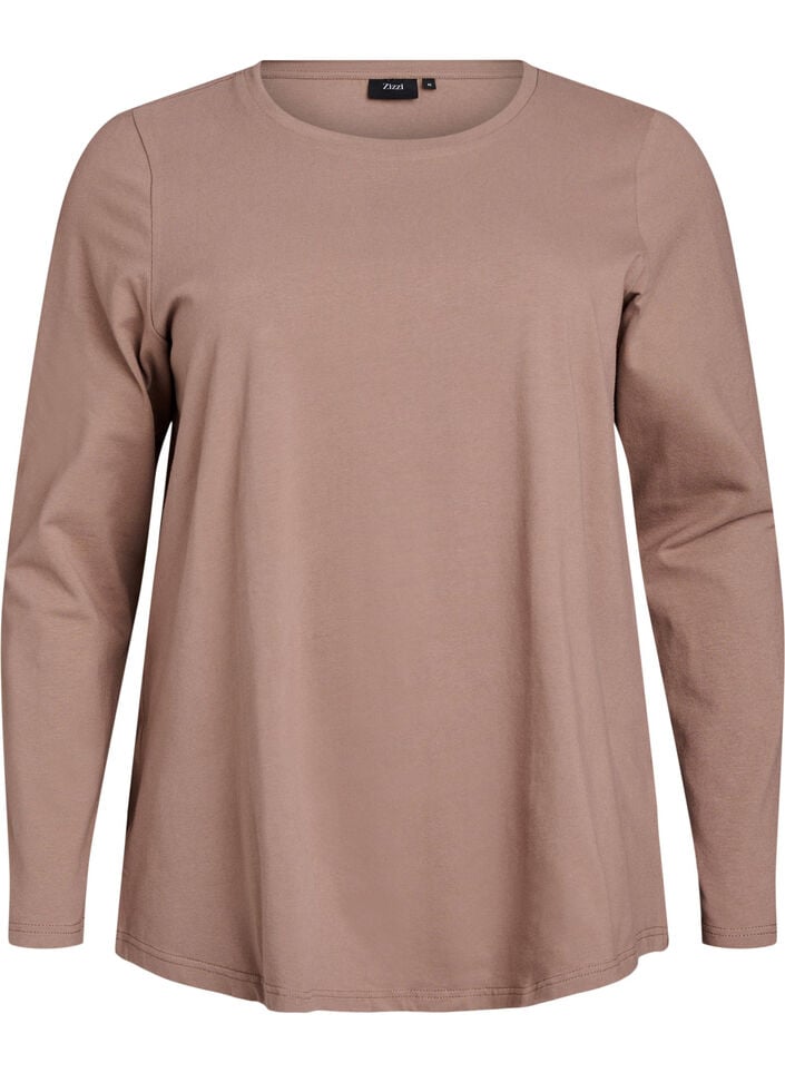 Basis jerseybluse med lange &aelig;rmer, Brun, Packshot image number 0