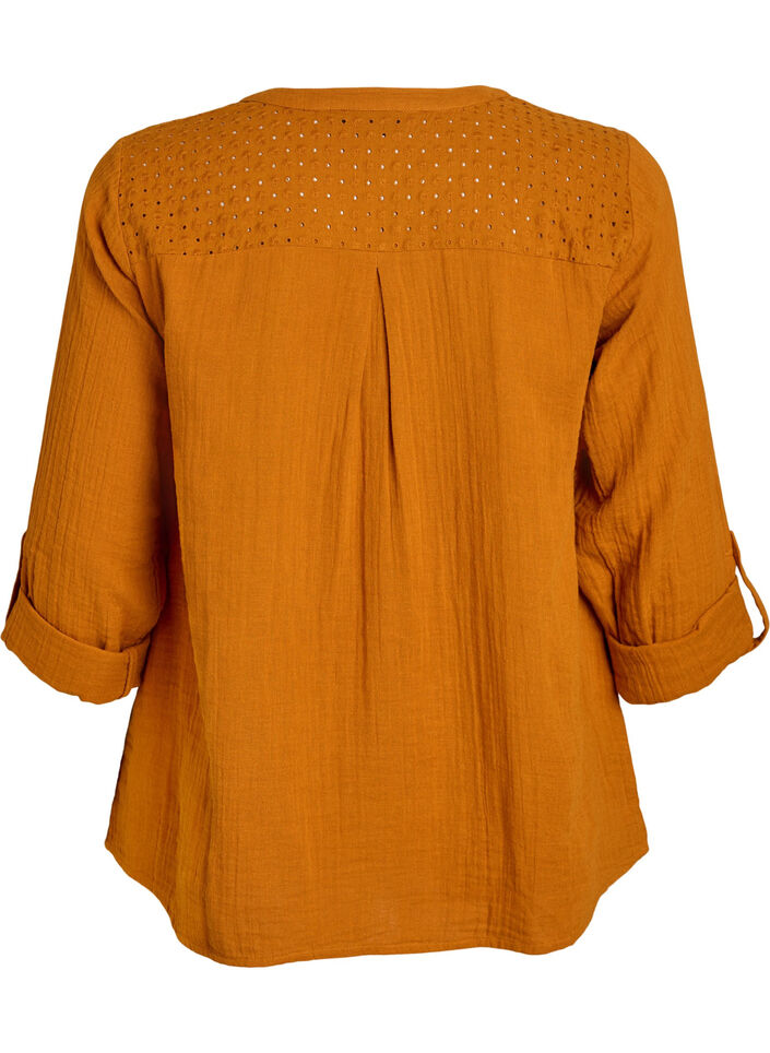 Bluse i bomuldsmusselin med broderi anglaise, Orange, Packshot image number 1