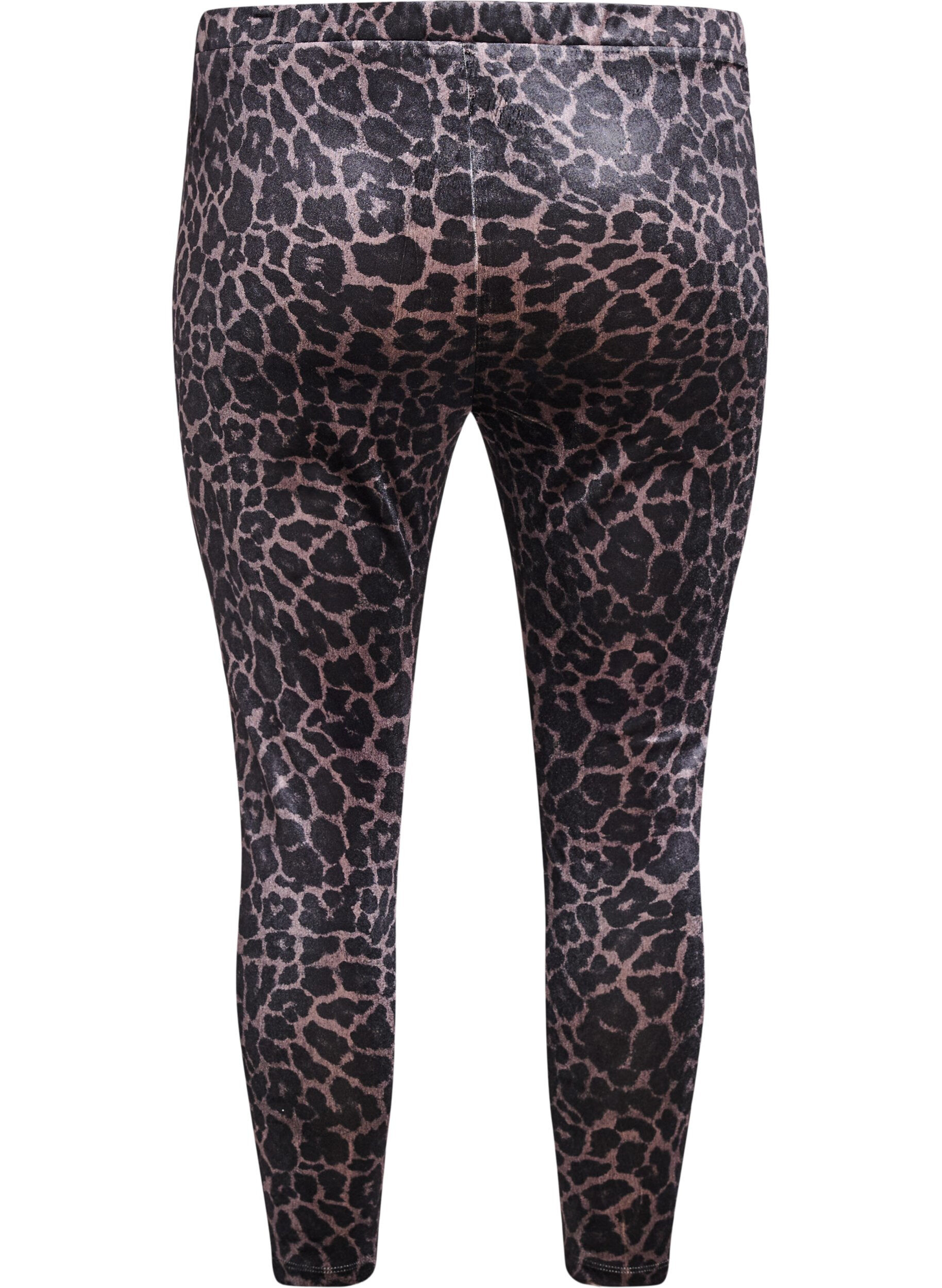 Zizzi Leggings i velour med leopardm&oslash;nster, Brun, Packshot image number 1