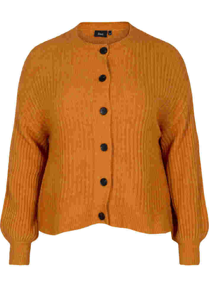 Ribstrikket cardigan med knapper, Harvest Pumpkin Mel., Packshot image number 0