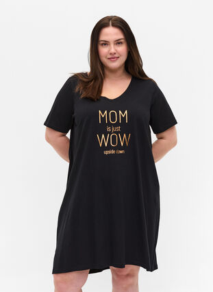 Kortærmet natkjole i bomuld, Black w. Copper MOM, Model image number 0