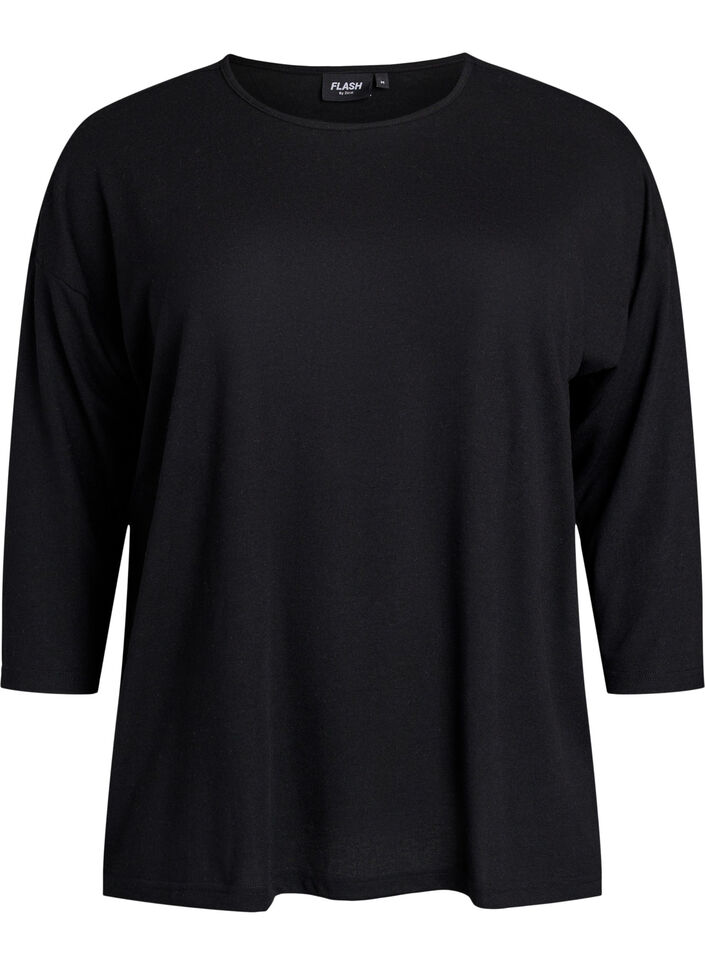 Jerseybluse med 3/4 &aelig;rmer, Sort, Packshot image number 0