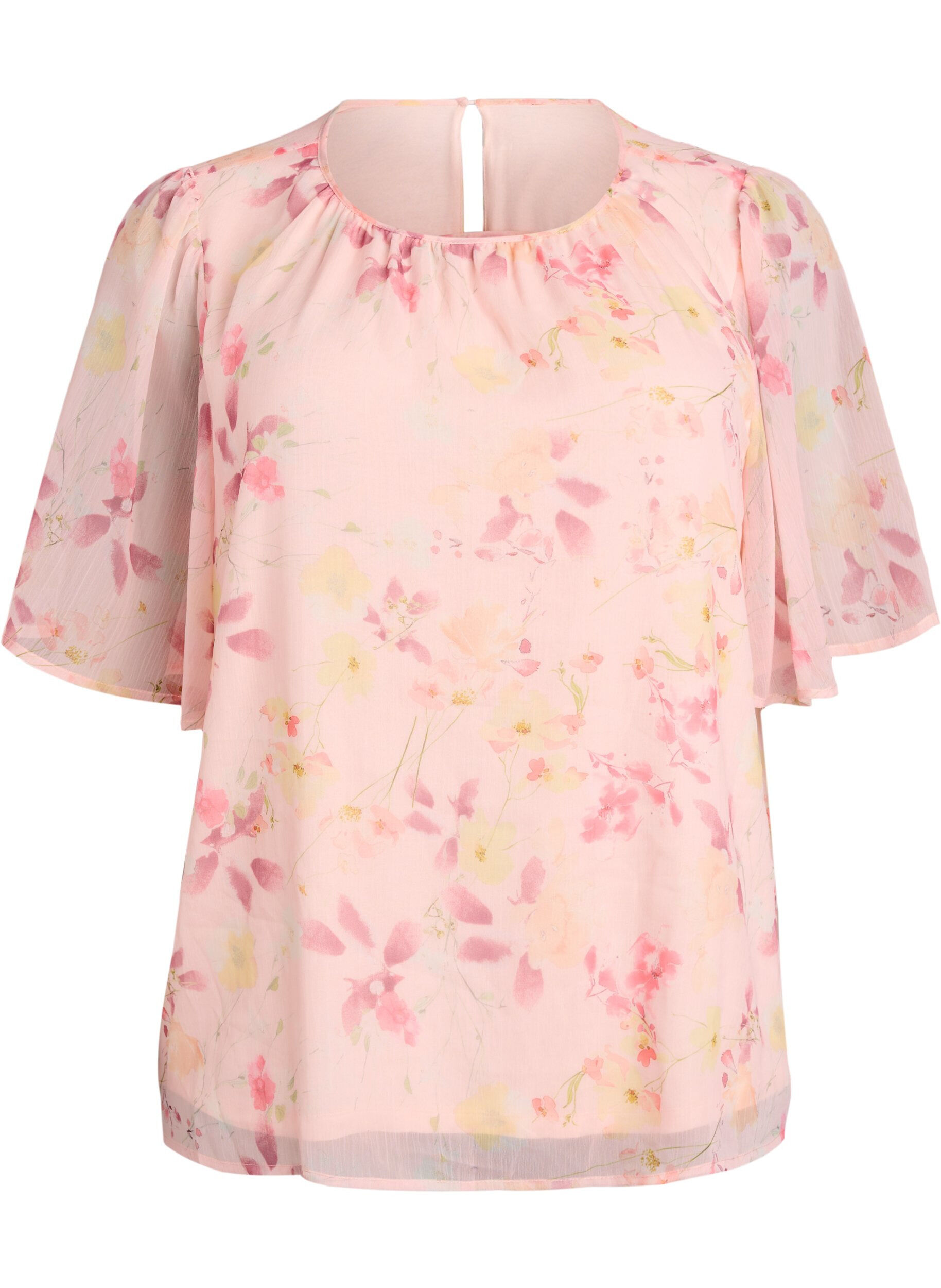 Zizzi Bluse med blomsterprint og luftige &aelig;rmer, Orange, Packshot image number 0
