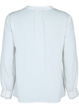 Langærmet bluse med v-udskæring, Bright White, Packshot image number 1
