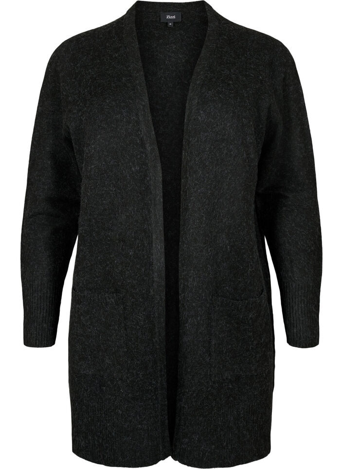 Meleret strik cardigan med lommer, Gr&aring;, Packshot image number 0