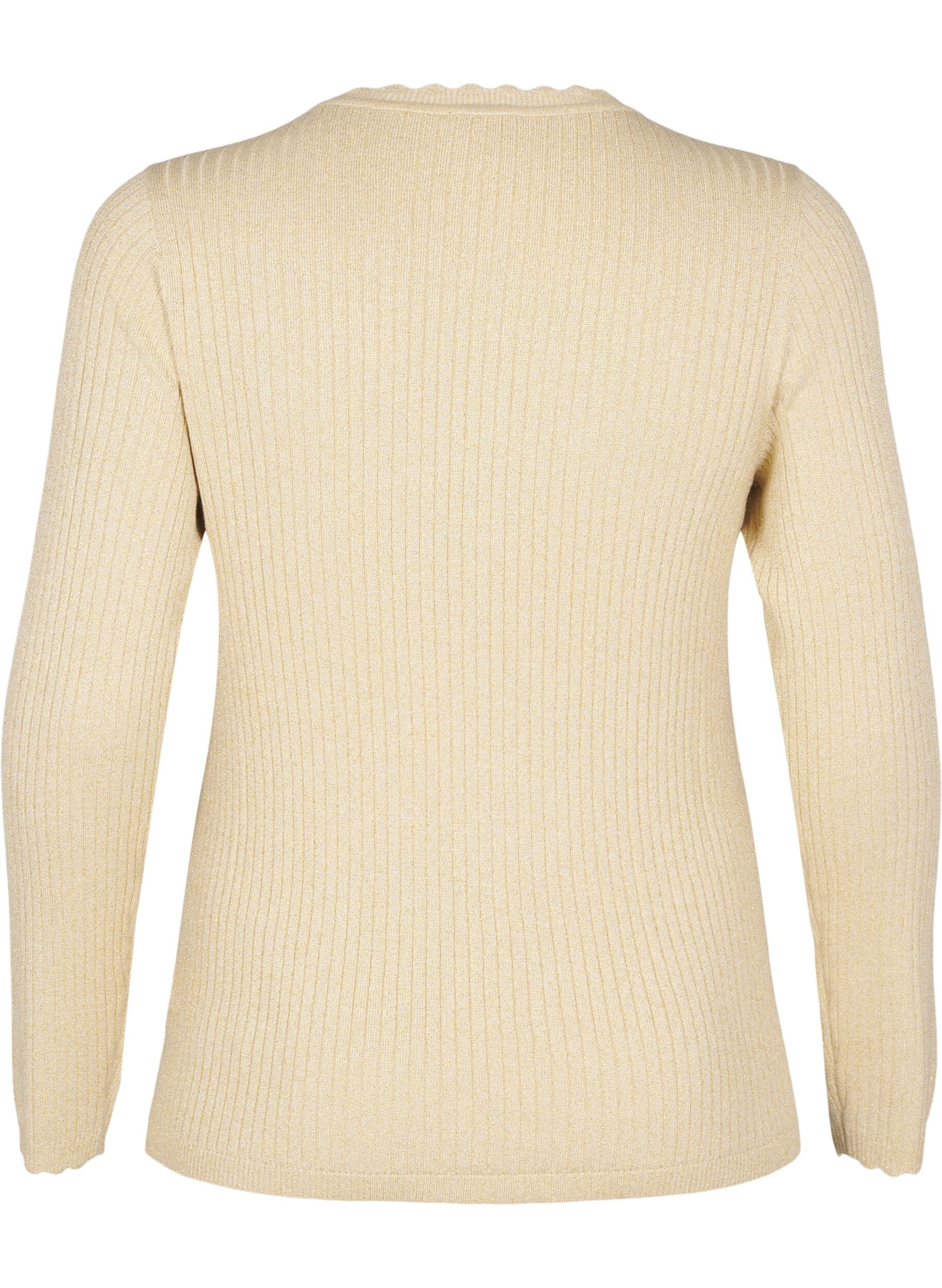 Zizzi T&aelig;tsiddende strikbluse med glimmertr&aring;d, Beige, Packshot image number 1