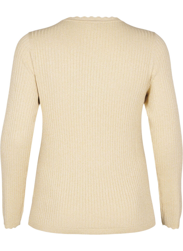 Tætsiddende strikbluse med glimmertråd, Beige, Packshot image number 1