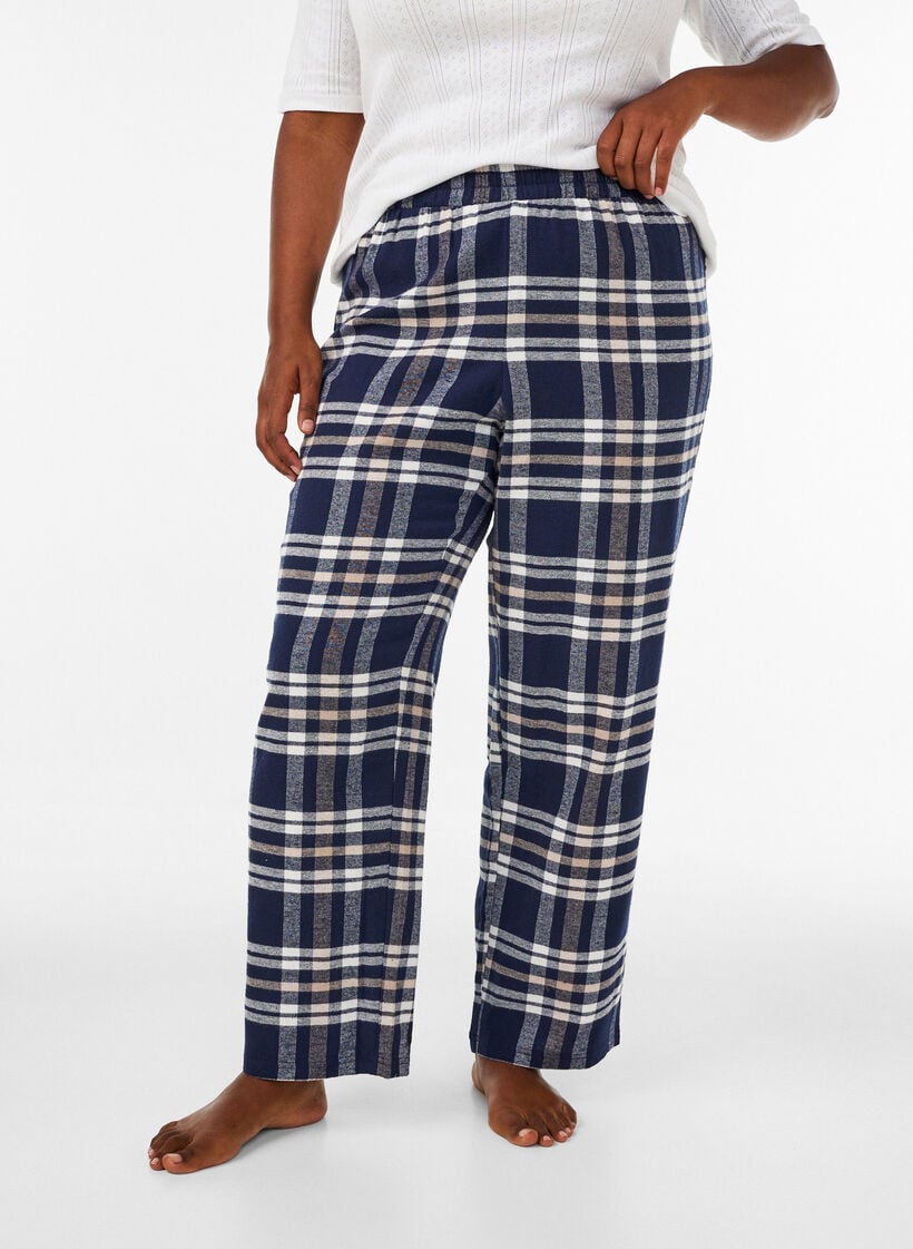 Pyjamasbukser i bomuld med tern, Bl&aring;, Model image number 0