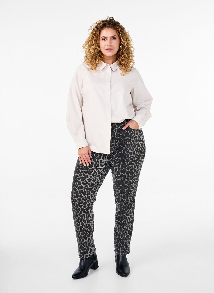 Langærmet skjorte i bomuld, Beige, Model image number 1