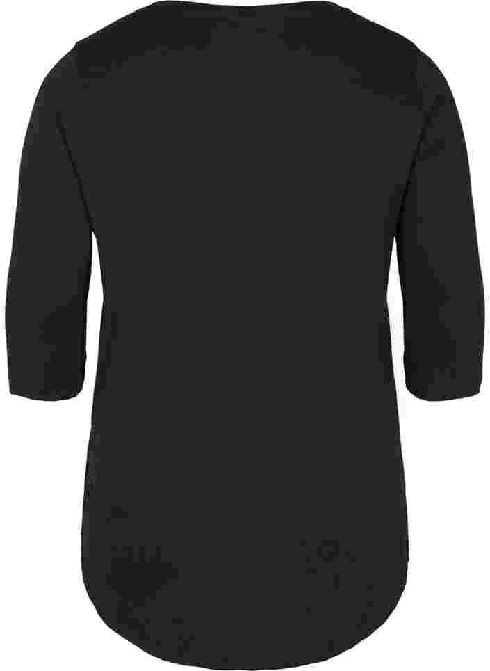 Bomulds t-shirt med 3/4 ærmer, Black LOUNGE, Packshot image number 1