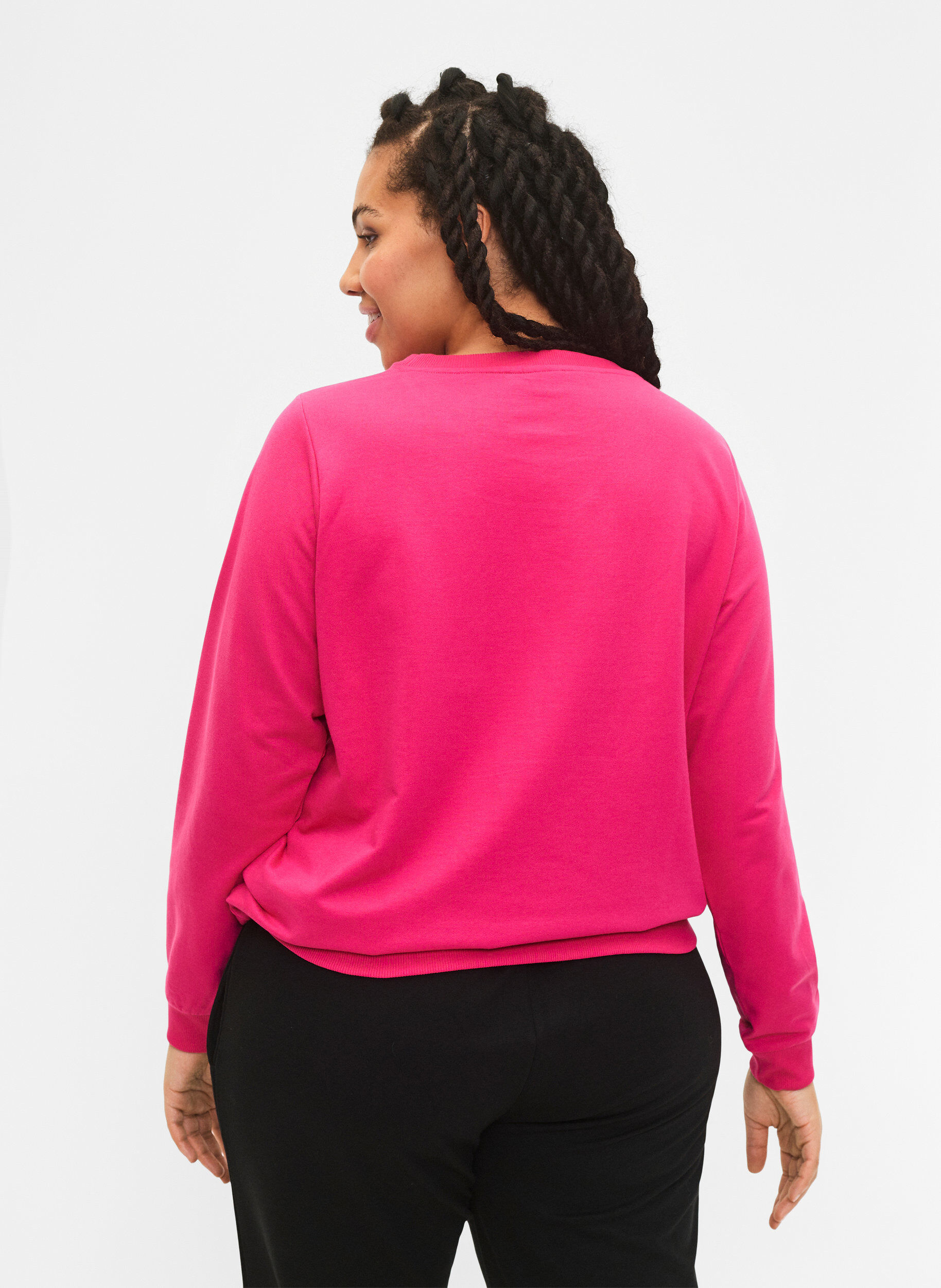 Zizzi Sweatshirt med tekst , Fuchsia P. W. Reset, Model image number 1