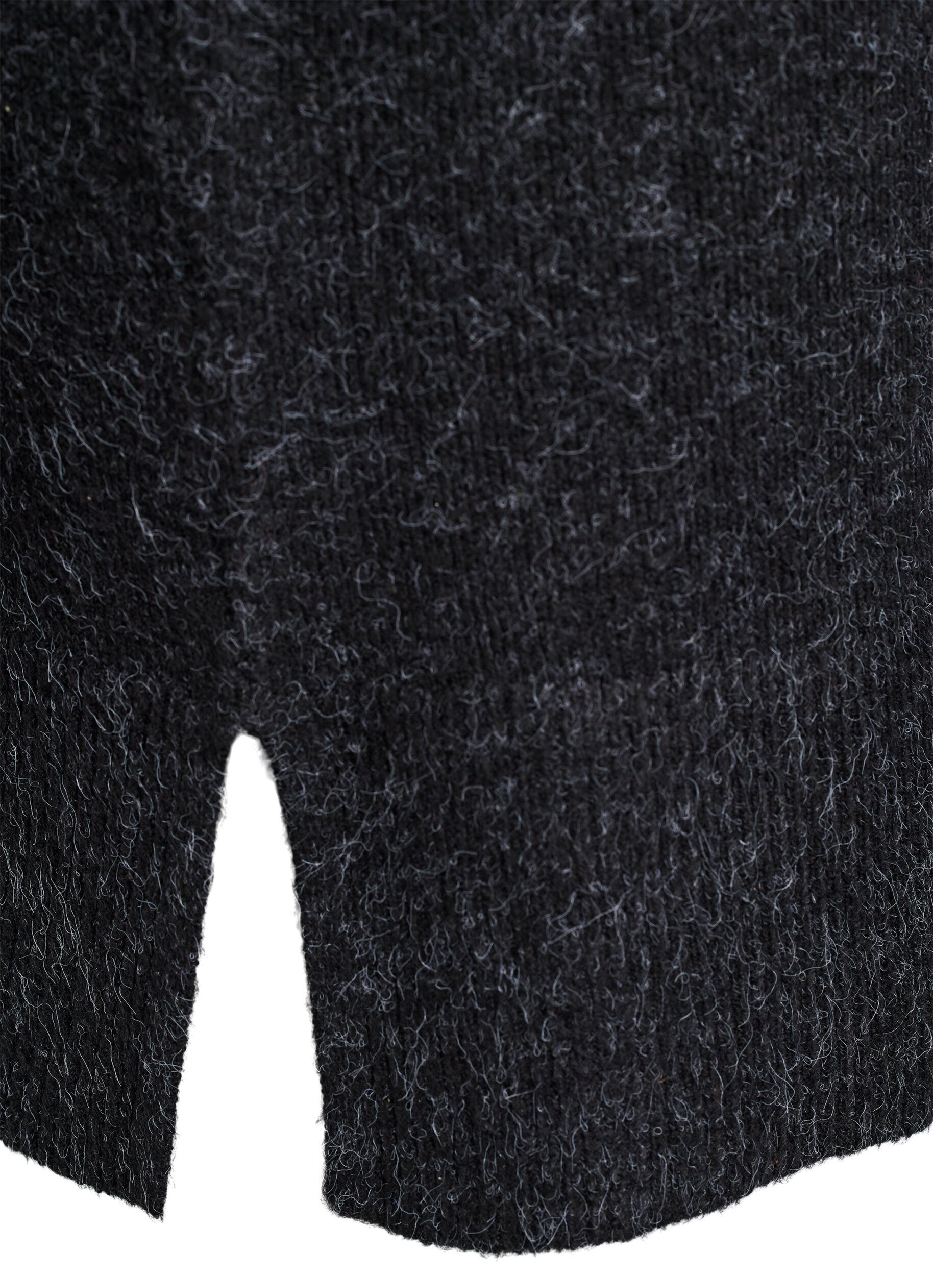 Zizzi Kort strikkjole med b&oslash;lgede kanter og slidser, Gr&aring;, Packshot image number 3