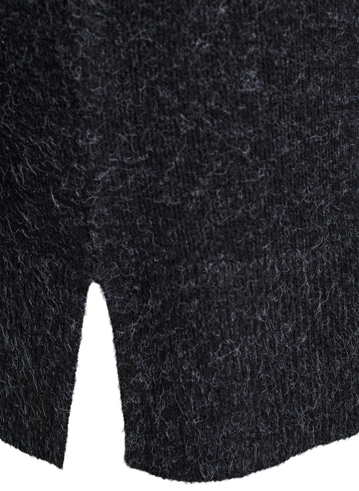 Kort strikkjole med bølgede kanter og slidser, Grå, Packshot image number 3