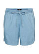 Shorts i denimlook med elastisk talje og bindeb&aring;nd, Bl&aring;, Packshot image number 0