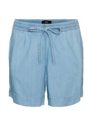 Shorts i denimlook med elastisk talje og bindeb&aring;nd, Bl&aring;