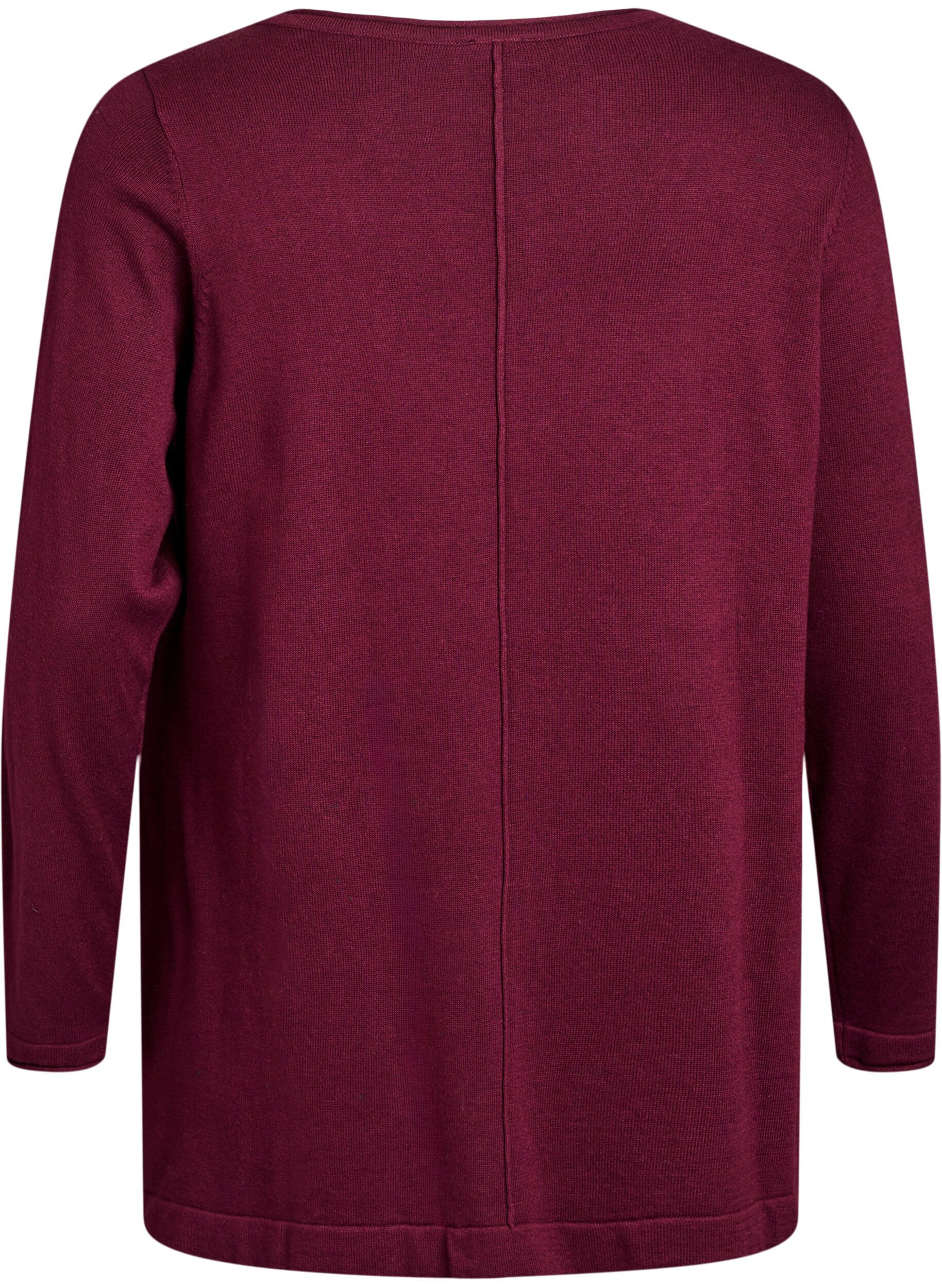 ZizziStrikbluse i bomulds-viskosemix, M&oslash;rk Bordeaux, Packshot image number 1
