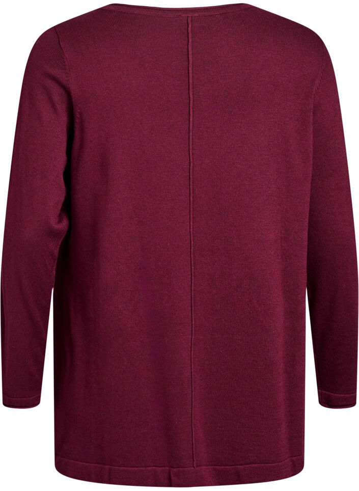 Strikbluse i bomulds-viskosemix, M&oslash;rk Bordeaux, Packshot image number 1