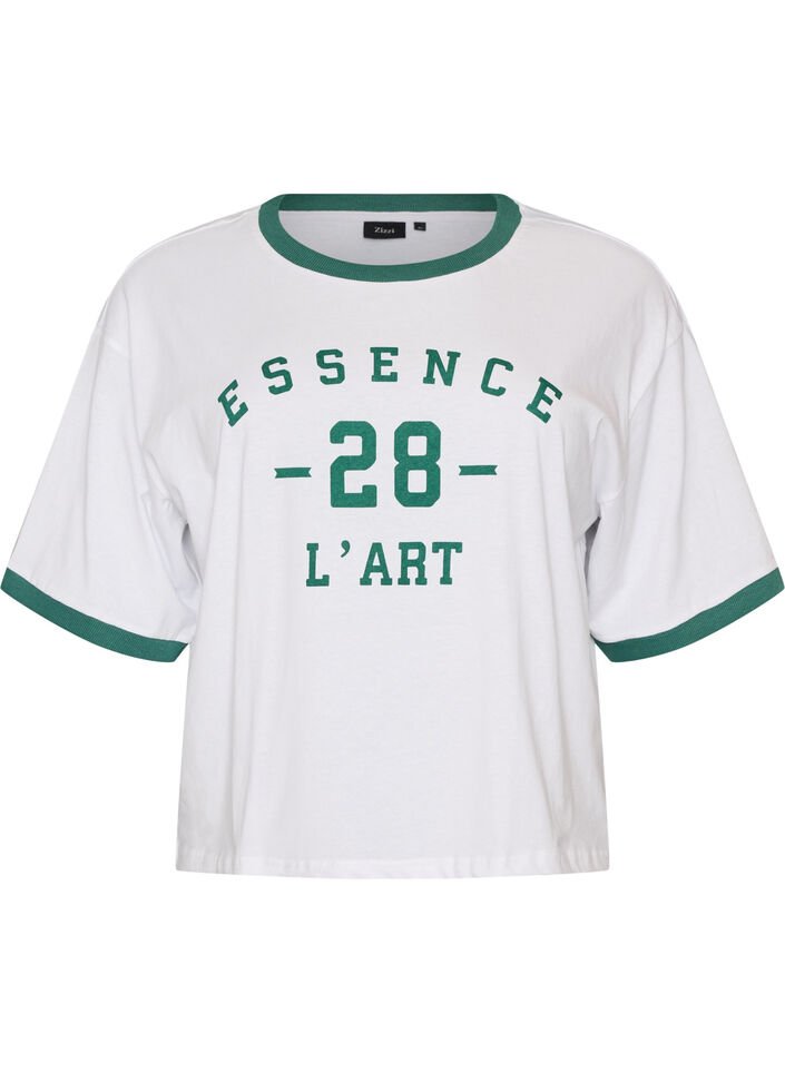 T-shirt i bomuld med tekstmotiv og boxy fit, Hvid, Packshot image number 0