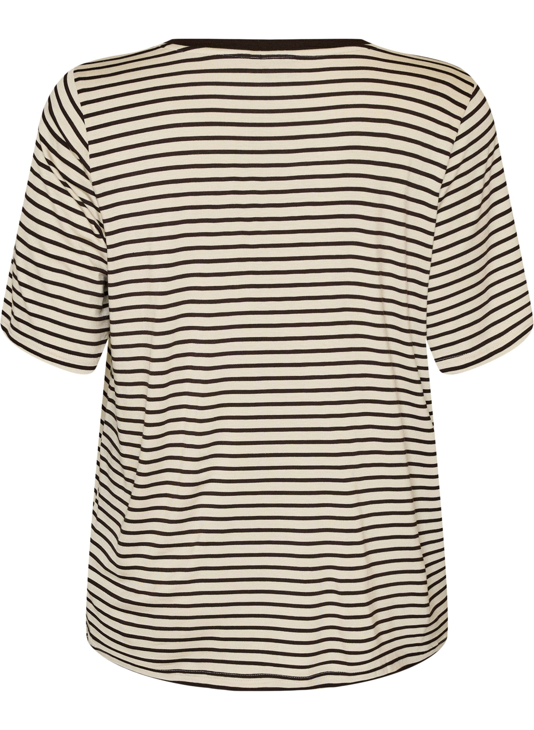 ZizziT-shirt med TENCEL&trade; Lyocell og striber , Brun, Packshot image number 1