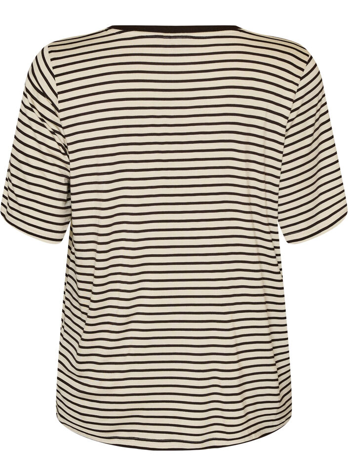T-shirt med TENCEL&trade; Lyocell og striber , Brun, Packshot image number 1