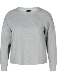 Cropped sweatshirt med rund hals, Light Grey Melange
