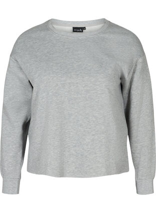 Cropped sweatshirt med rund hals, Light Grey Melange, Packshot image number 0