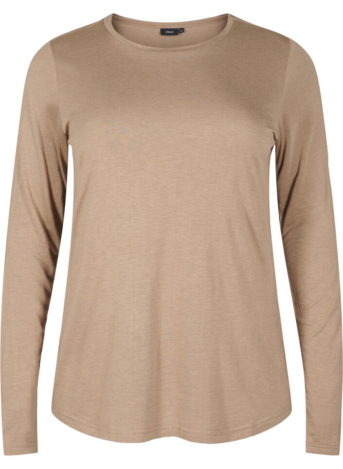 Lang&aelig;rmet bluse i uld og viskose, Brun, Packshot image number 0