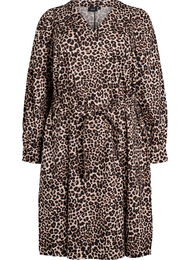 Kjole i økologisk bomuld med bindebælte, Brun