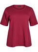 Ribbet jerseybluse med korte &aelig;rmer, M&oslash;rk Bordeaux, Packshot image number 0