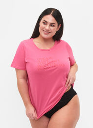 Bomulds t-shirt med tryk og korte ærmer, Hot Pink Create, Model