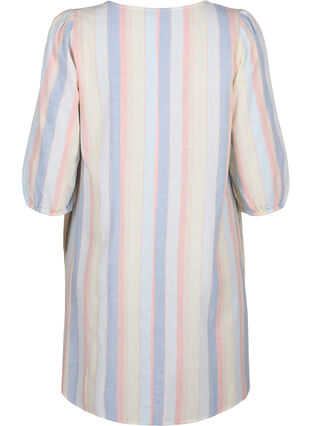 Kort kjole i bomuldsmix med hør, Multi Color Stripe, Packshot image number 1