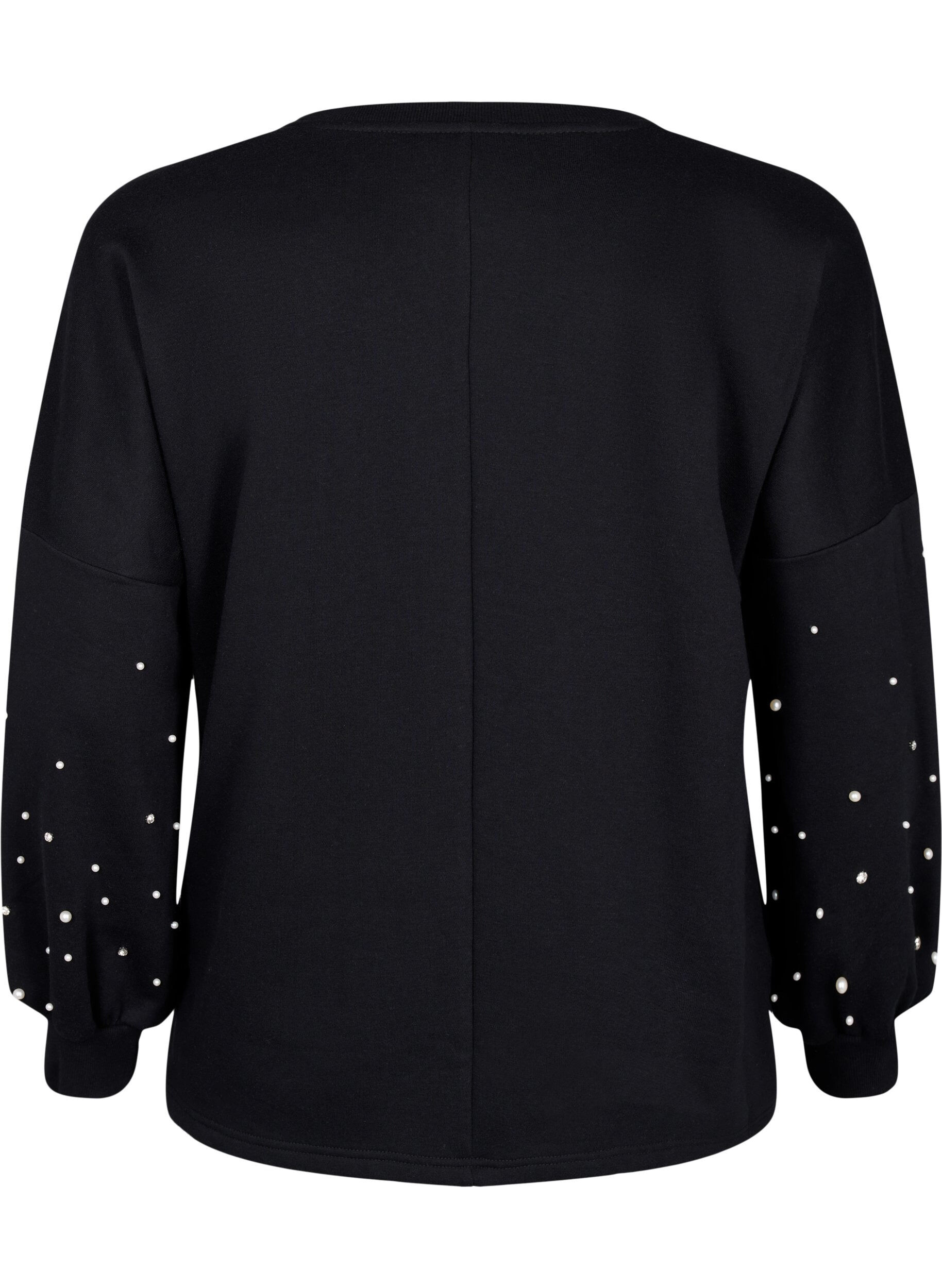 Zizzi Sweatshirt med perler, Black, Packshot image number 1