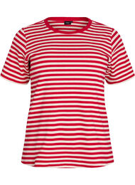 Stribet t-shirt med ribstruktur, R&oslash;d