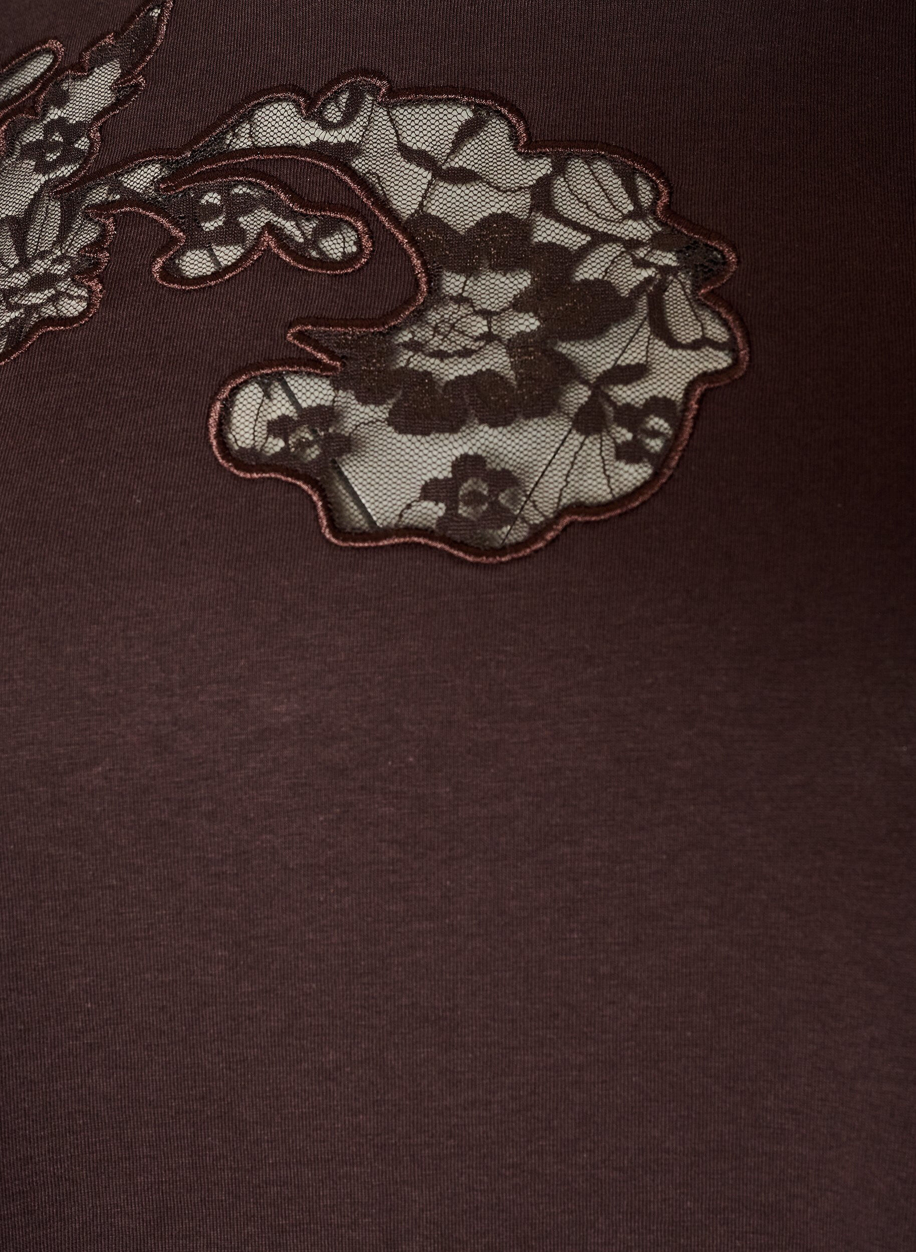 ZizziT-shirt i bomuld med blondeapplikationer, Brun, Packshot image number 2