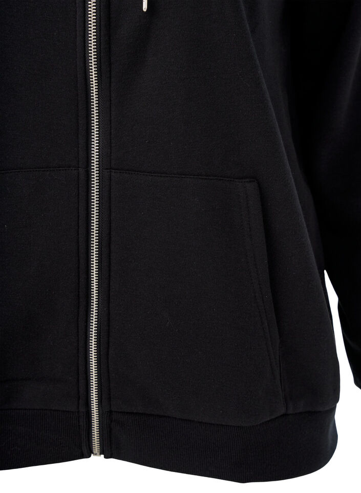 Sweat h&aelig;ttetr&oslash;je med lynl&aring;s og lommer, Sort, Packshot image number 2