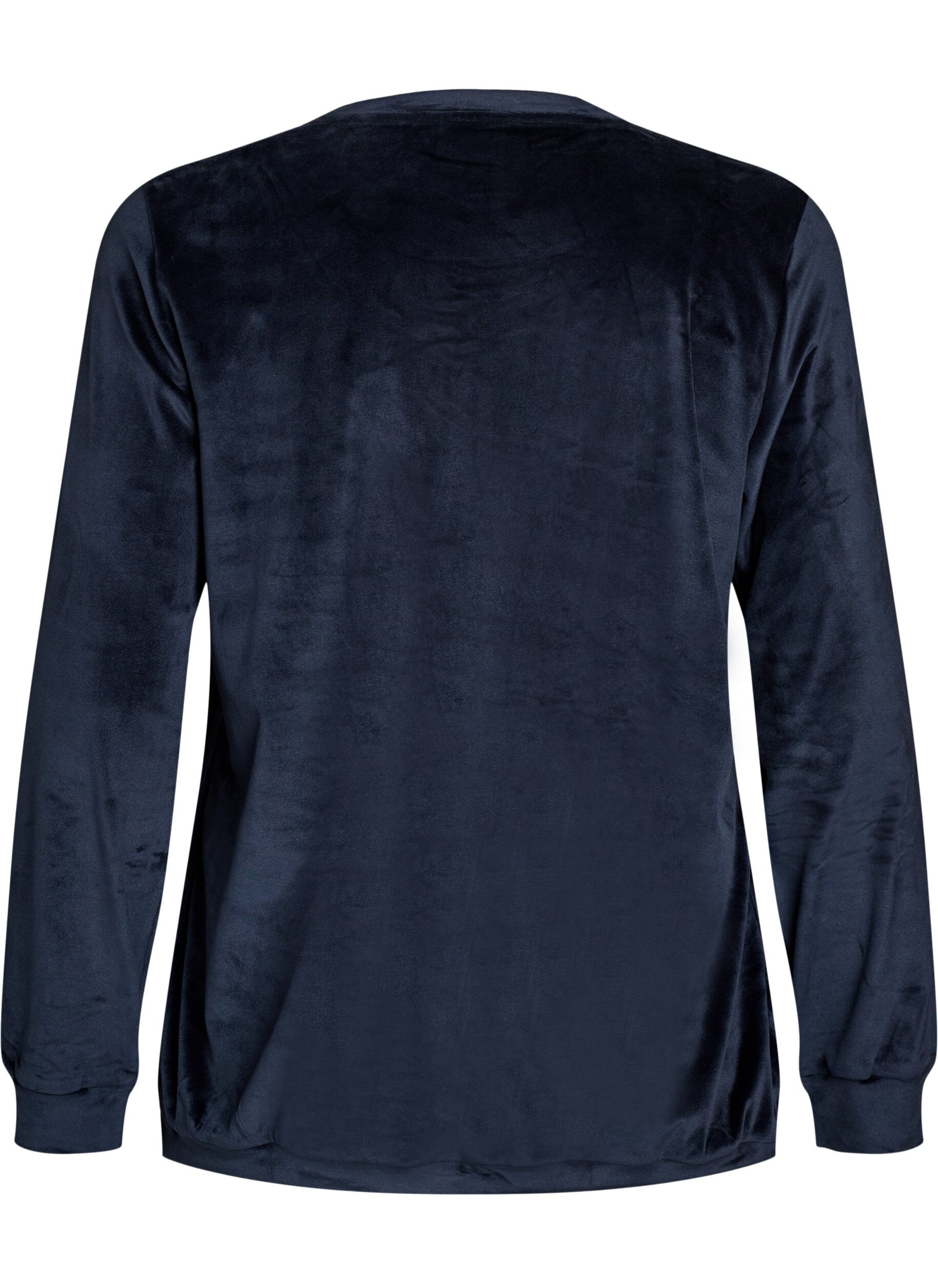 ZizziVelourbluse med broderet tekstmotiv, Bl&aring;, Packshot image number 1