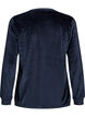 Velourbluse med broderet tekstmotiv, Bl&aring;, Packshot image number 1