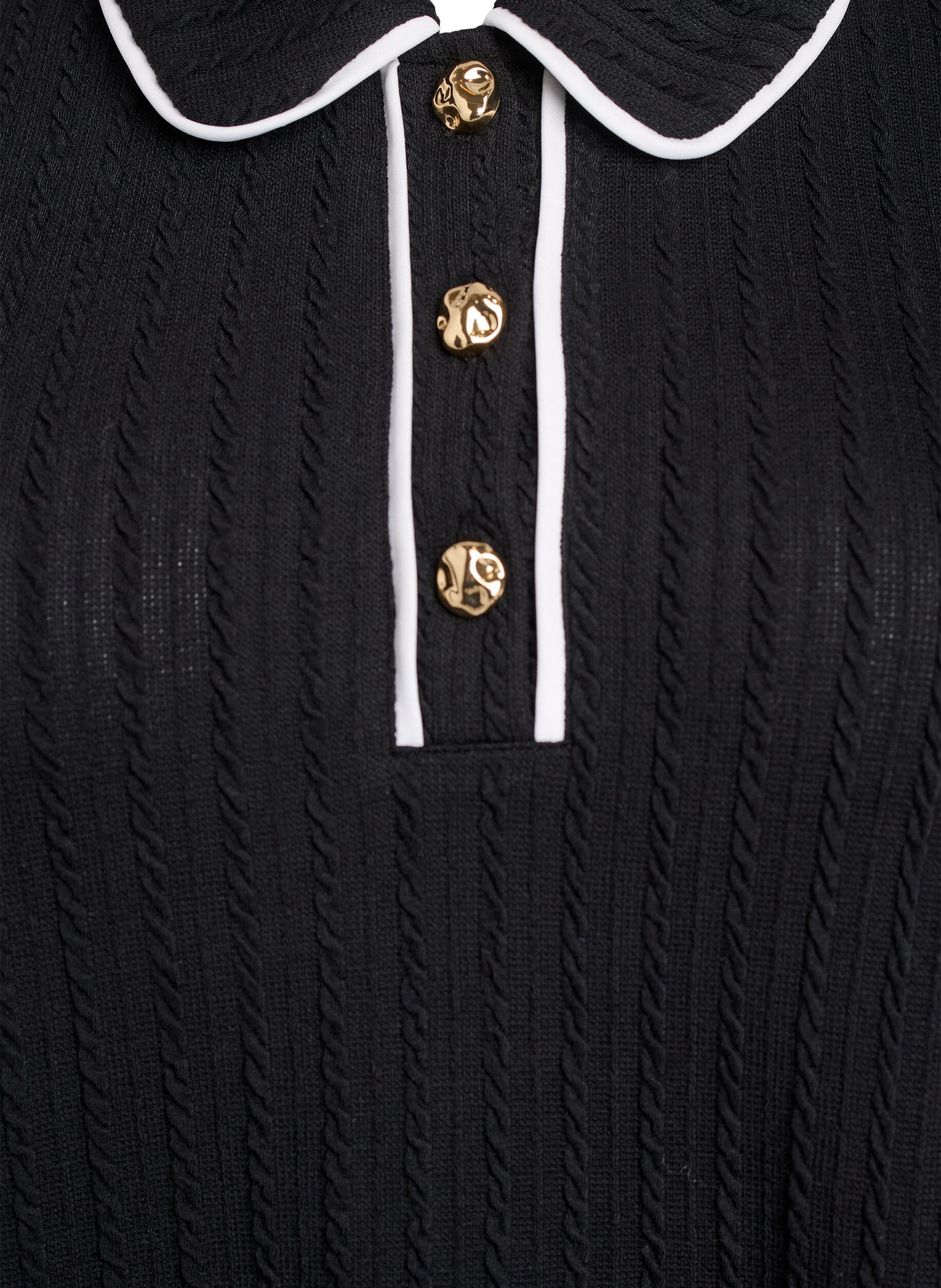 Zizzi Polo i jersey med struktur og kontrastkanter, Sort, Packshot image number 2