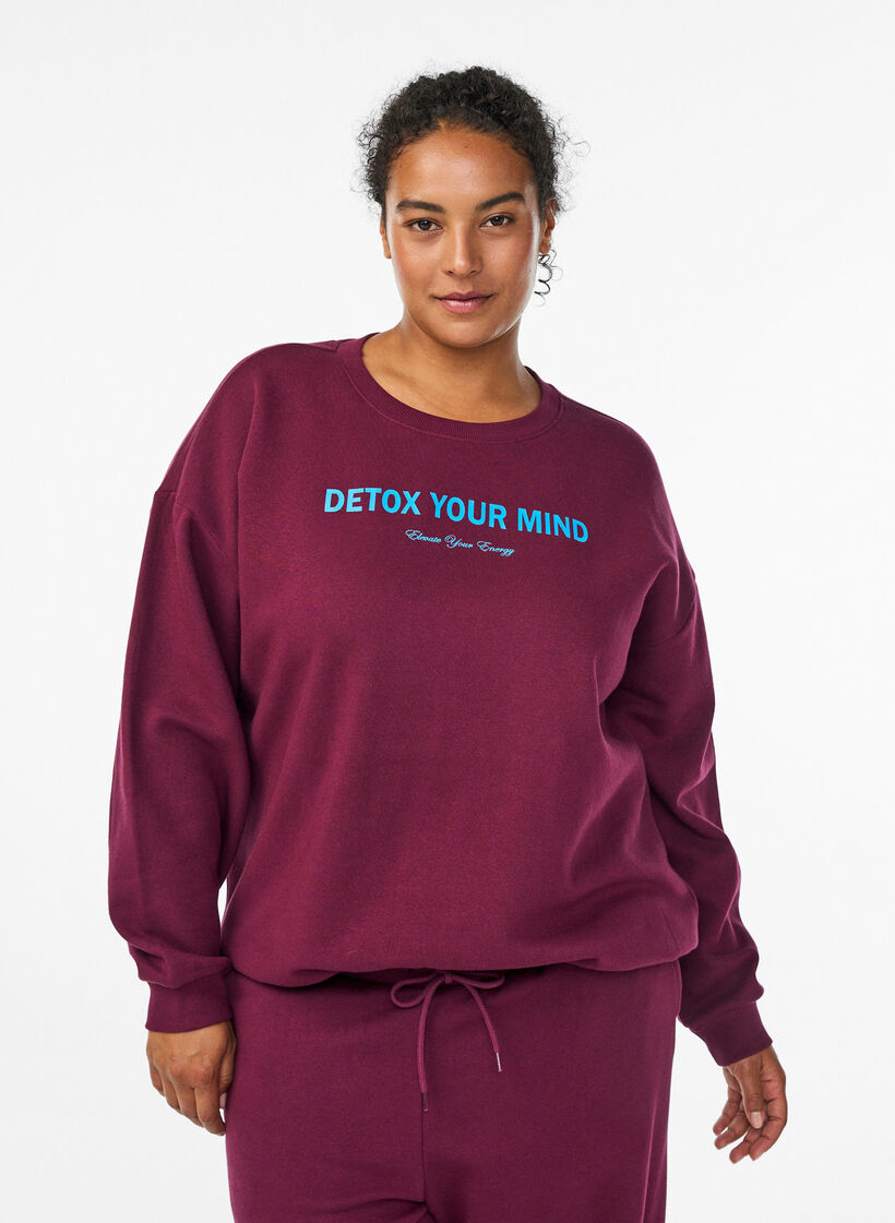 Sweatshirt med tekstmotiv, Mørk Bordeaux, Model image number 0