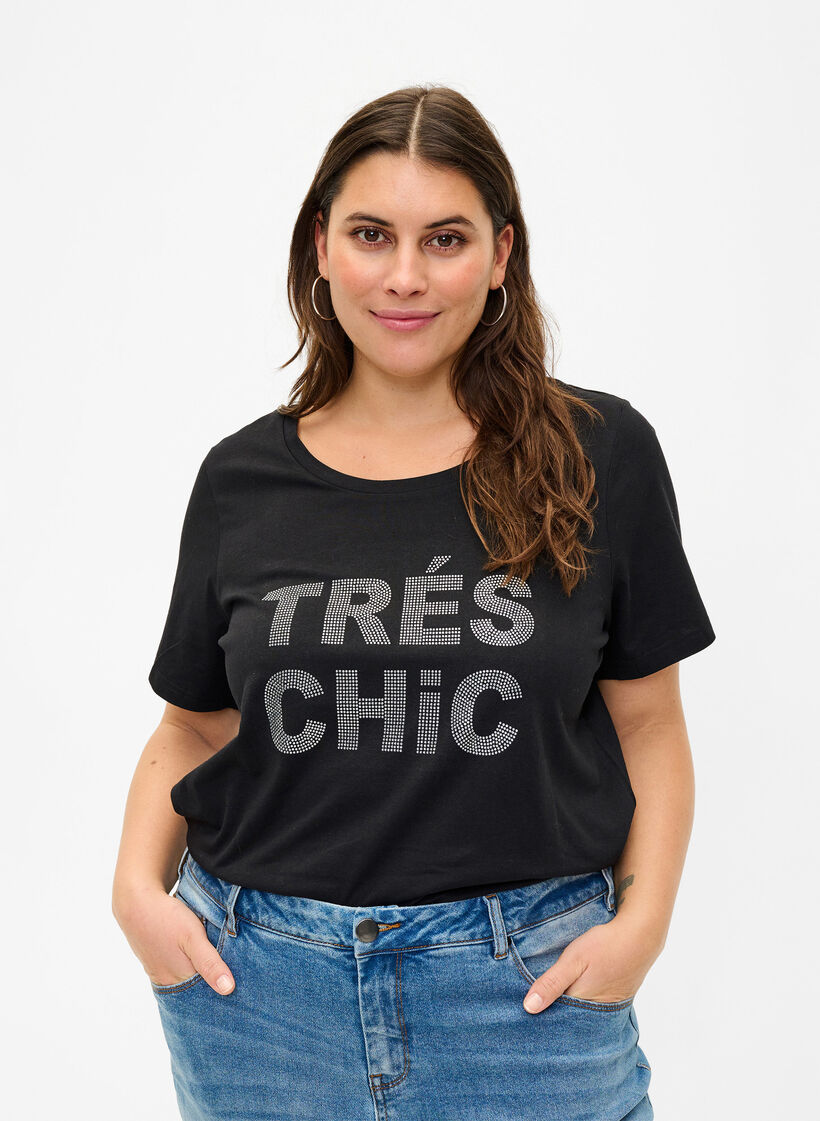 T-shirt med nitter i &oslash;kologisk bomuld, Black W. TR&Eacute;S, Model image number 0