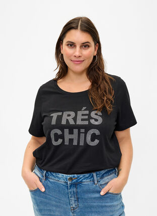 T-shirt med nitter i økologisk bomuld, Black W. TRÉS, Model image number 0