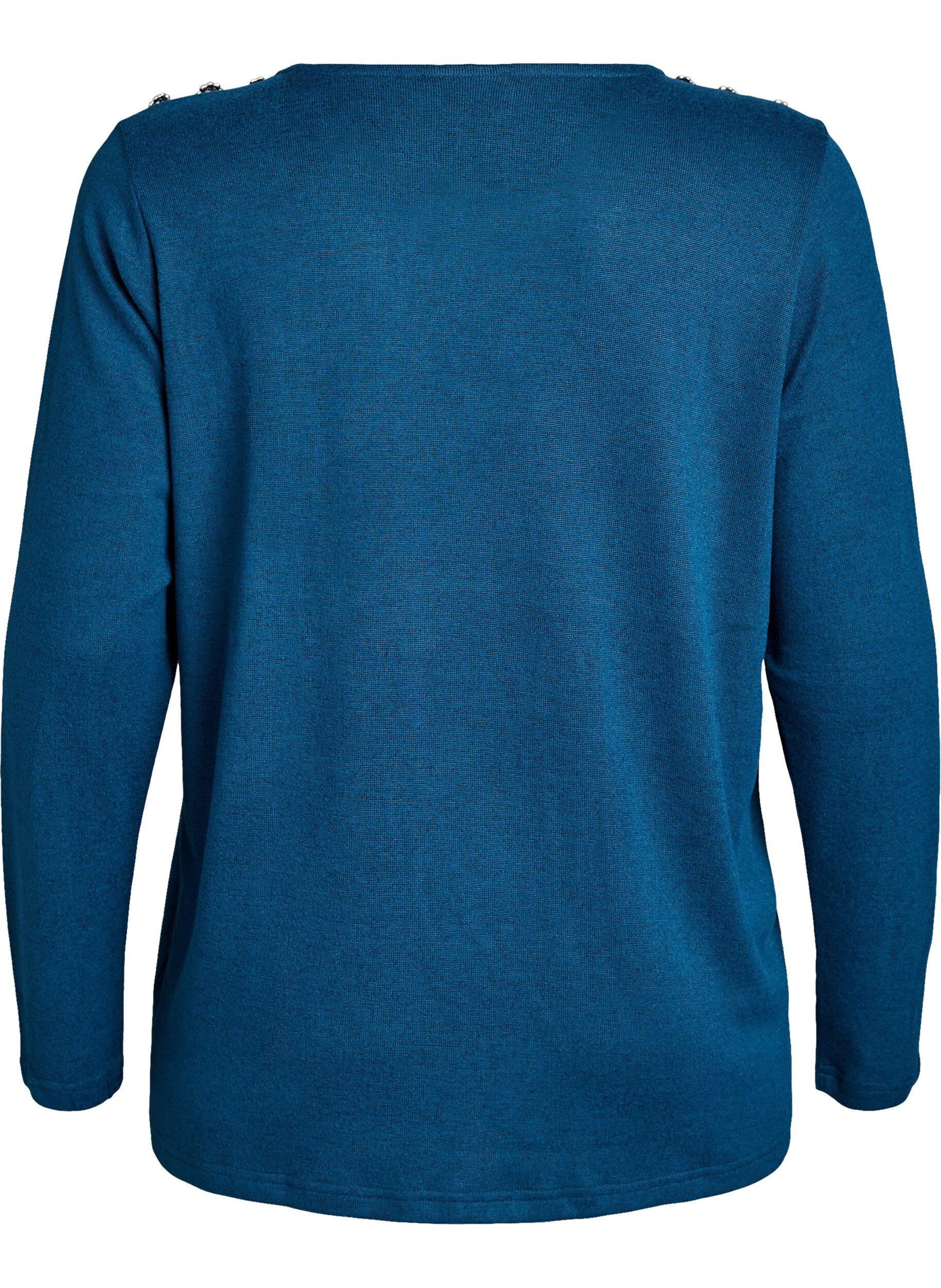 Zizzi Bluse med pynteknapper , Bl&aring;, Packshot image number 1