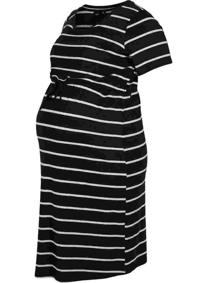 Stribet graviditets kjole i viskose, Black Grey Stripe, Packshot