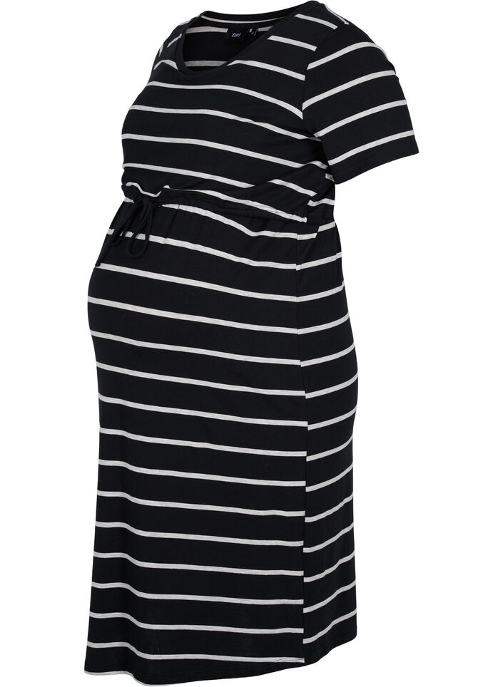 Stribet graviditets kjole i viskose, Black Grey Stripe, Packshot image number 0