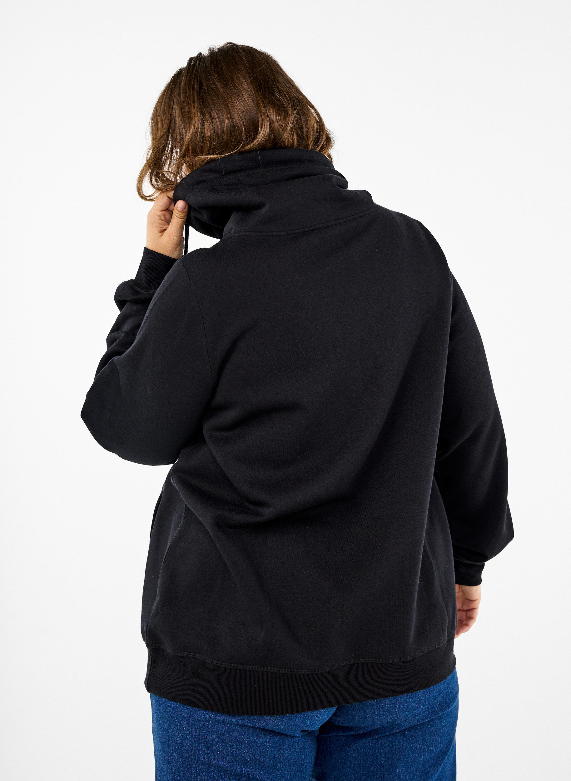 Zizzi FLASH - Sweatshirt med h&oslash;j krave, Black, Model image number 1