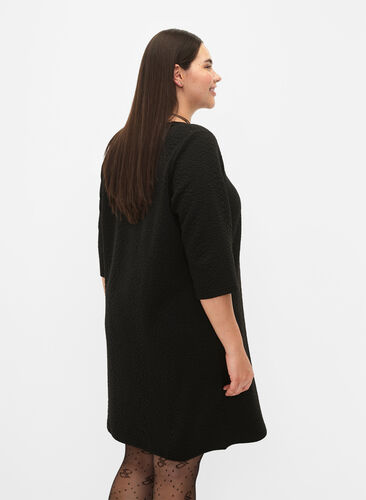 Kjole med tekstur og 3/4 ærmer, Black, Model image number 1