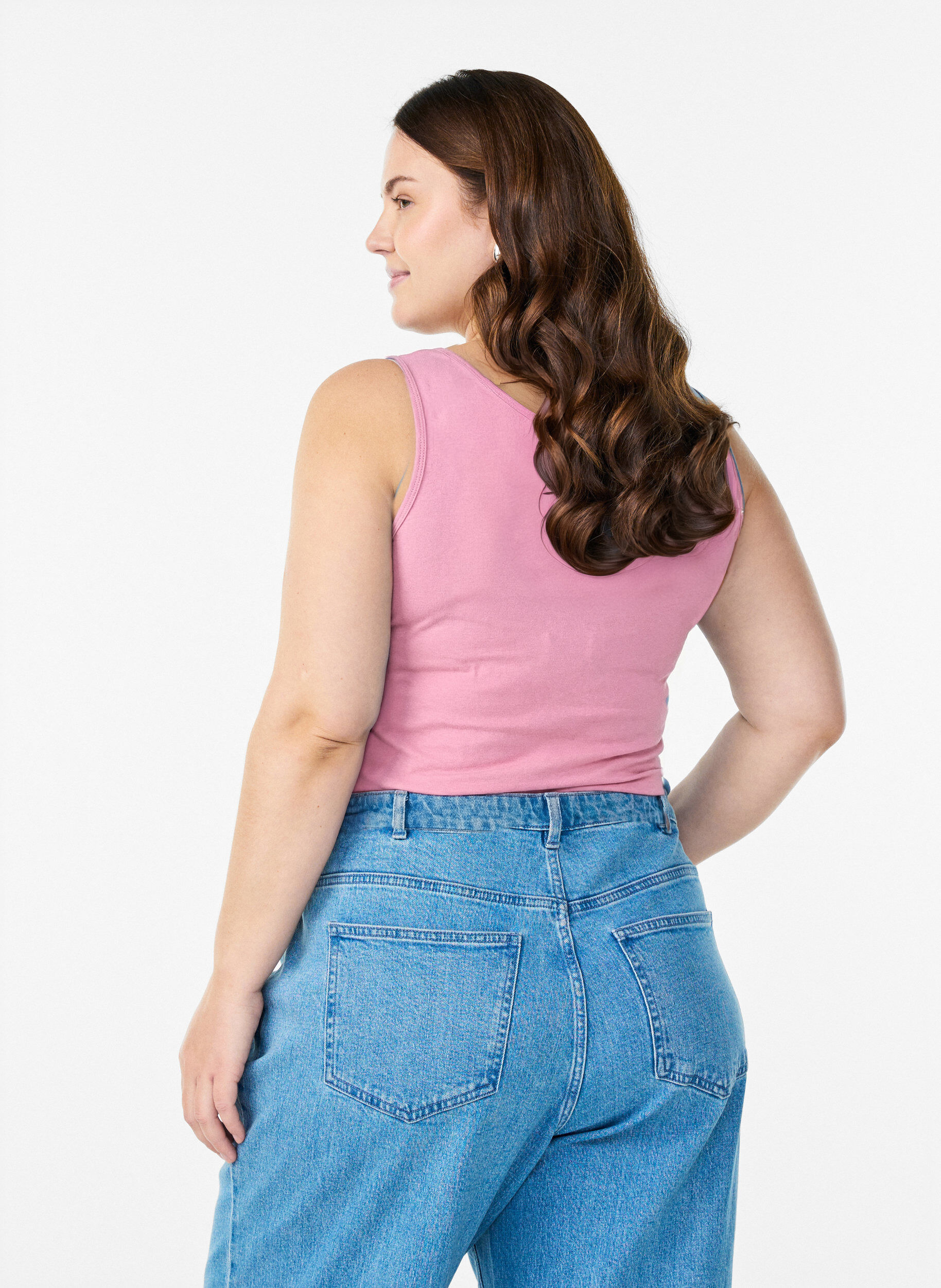 ZizziEnsfarvet basis top i bomuld, Lyser&oslash;d, Model image number 2